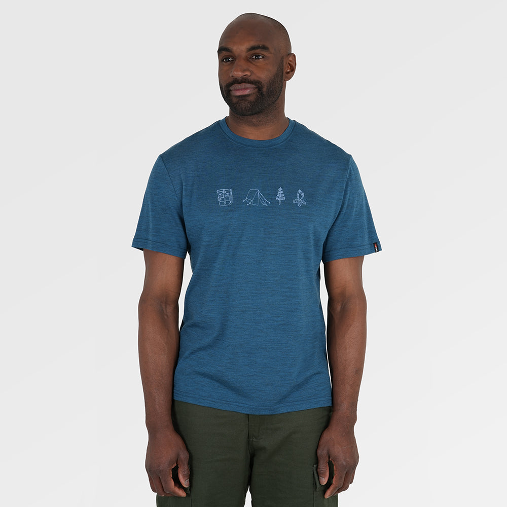 Mens Merino 150 Camping Relaxed Tee (Petrol/Sky) | Model: Michael