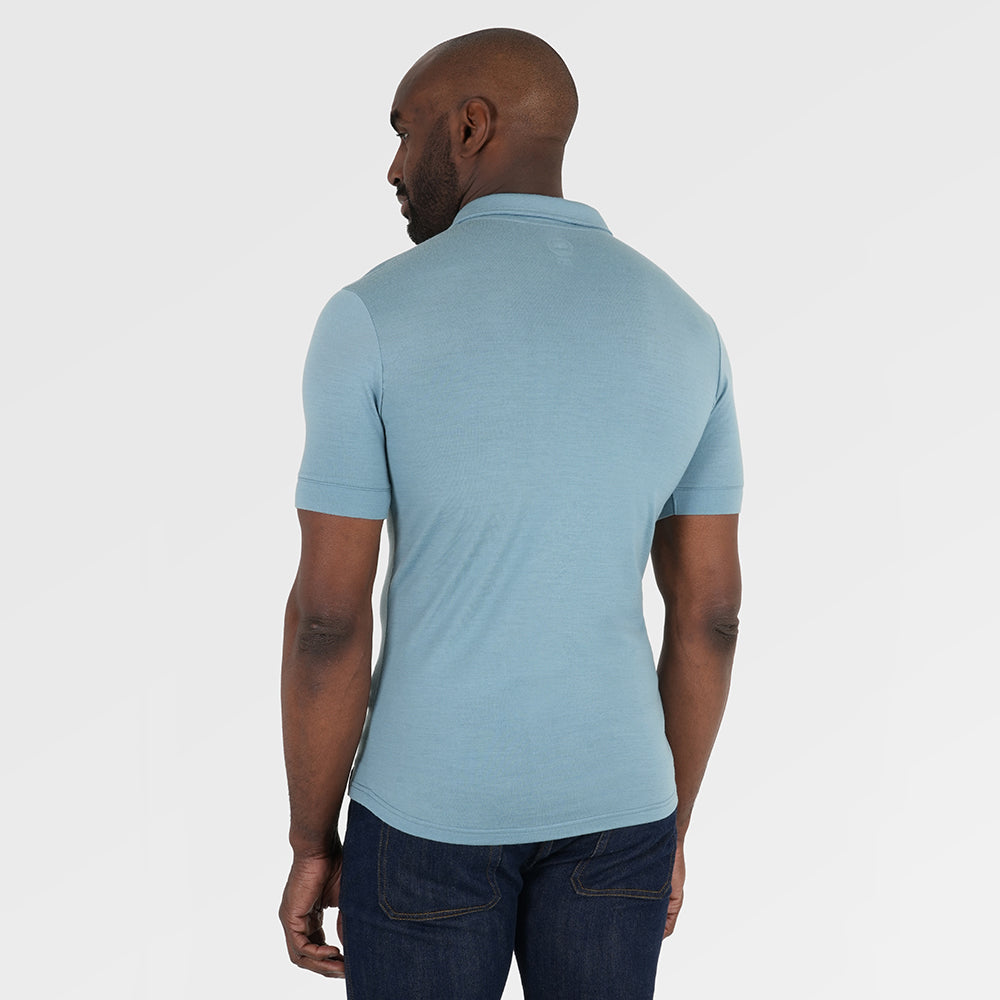 Mens Merino 180 Short Sleeve Polo Shirt (Lagoon/Navy) | Model: Michael