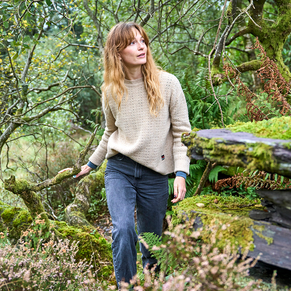 Womens Clover Merino Crew Sweater (Oatmeal) | Model: Emma