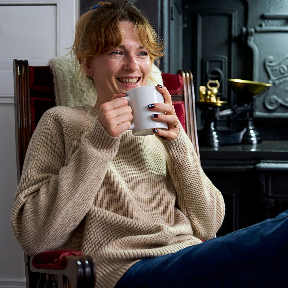 Womens Herdwick Merino Crew Sweater (Oatmeal) | Model: Emma