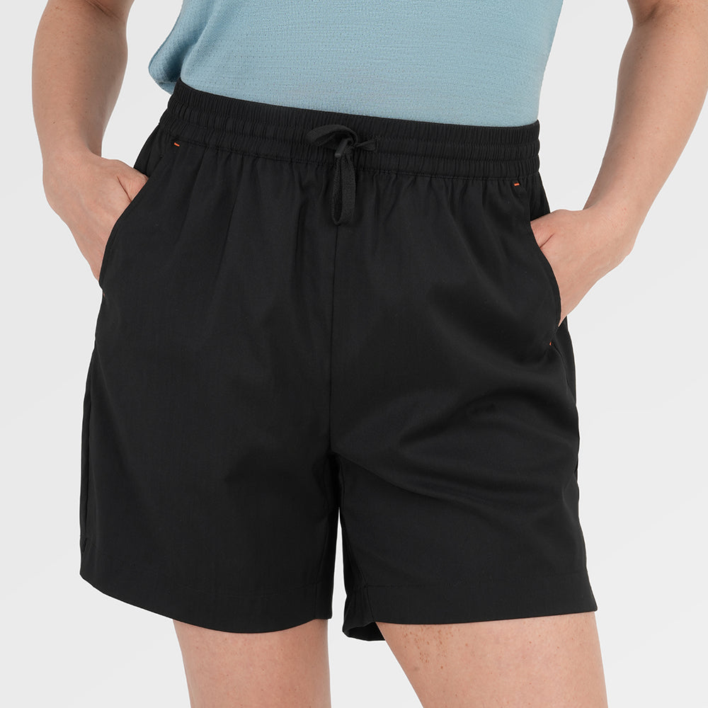Womens Merino Active Blend Travel Shorts (Black) | Model: Chi Chi