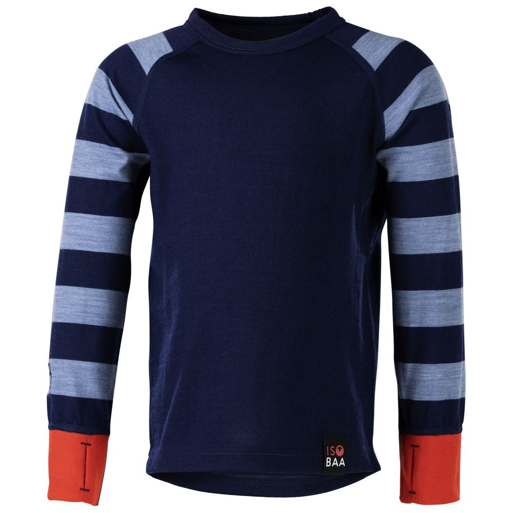 Isobaa | Kids Merino Blend 200 Long Sleeve Crew (Stripe Navy/Sky) | Your child's new favorite top: warm, breathable, and always comfortable thanks to Isobaa's Merino Wool blend.