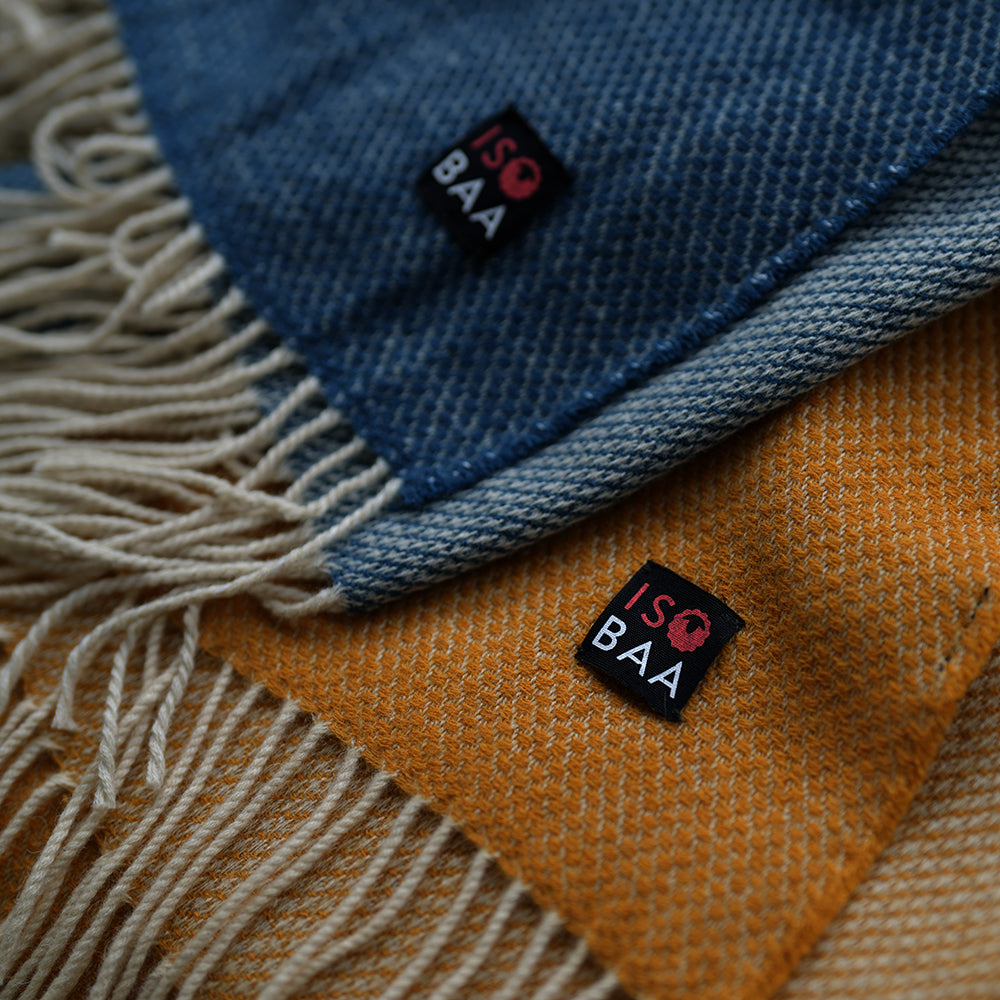 Isobaa | Merino Honeycomb Throw (Mustard) | Our Merino Honeycomb throw is made from our super-soft extra-fine Merino wool.