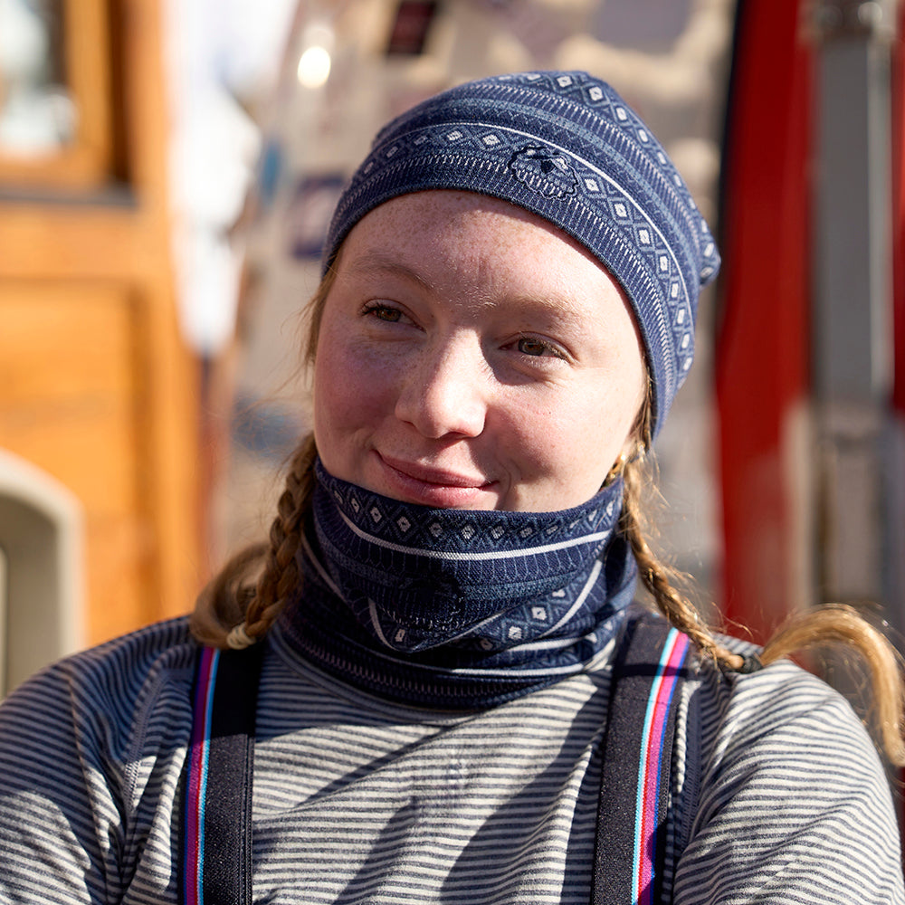 Isobaa Merino Blend 250 Fairisle Jacquard Beanie (Navy/Denim/Cloud)