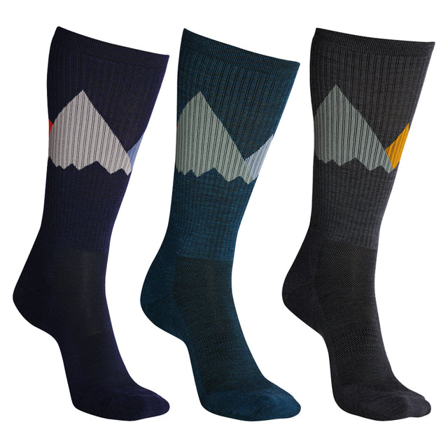 Isobaa Merino Blend Geo Mountain Hiking Socks (3 Pack - Multi)