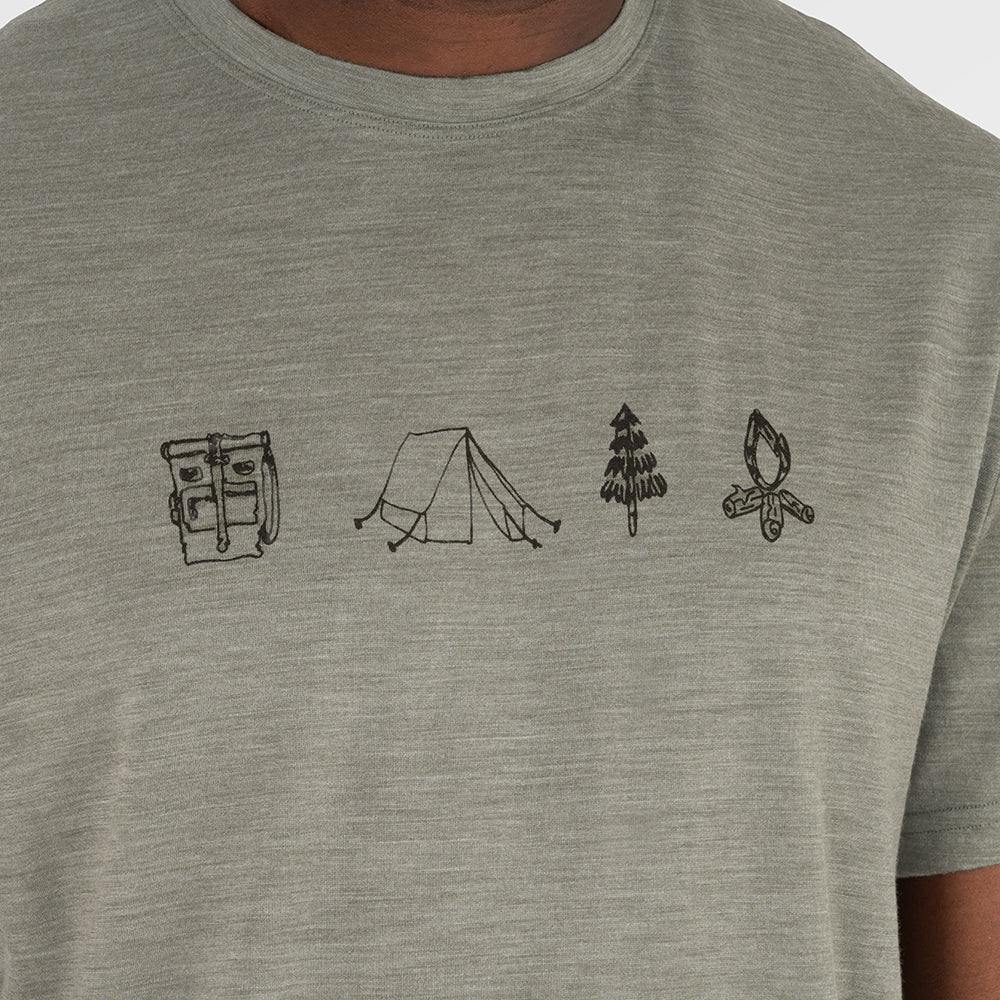Mens Merino 150 Camping Relaxed Tee (Olive/Chocolate)