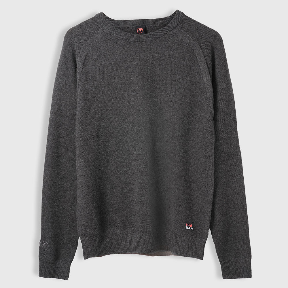 Homme Pull col rond Cinder Mérinos point de riz (Chocolate)