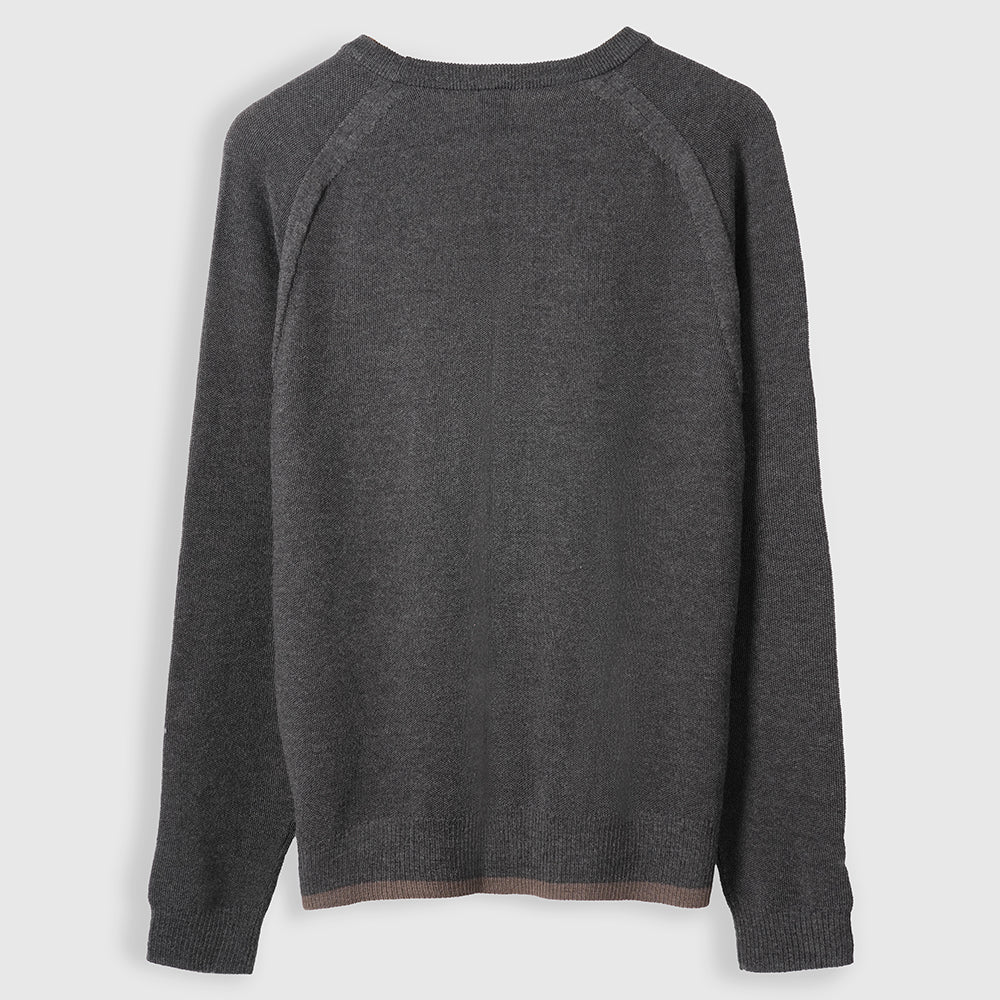 Homme Pull col rond Cinder Mérinos point de riz (Chocolate)