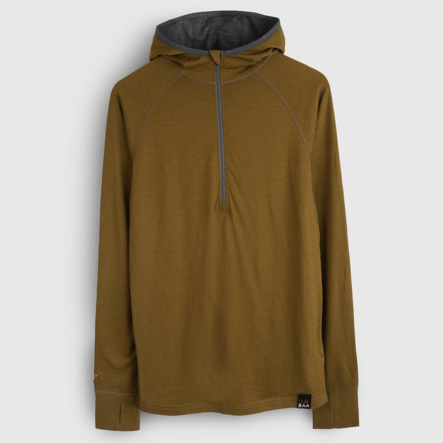 Mens Merino 200 Zip Neck Hoodie (Dull Gold)