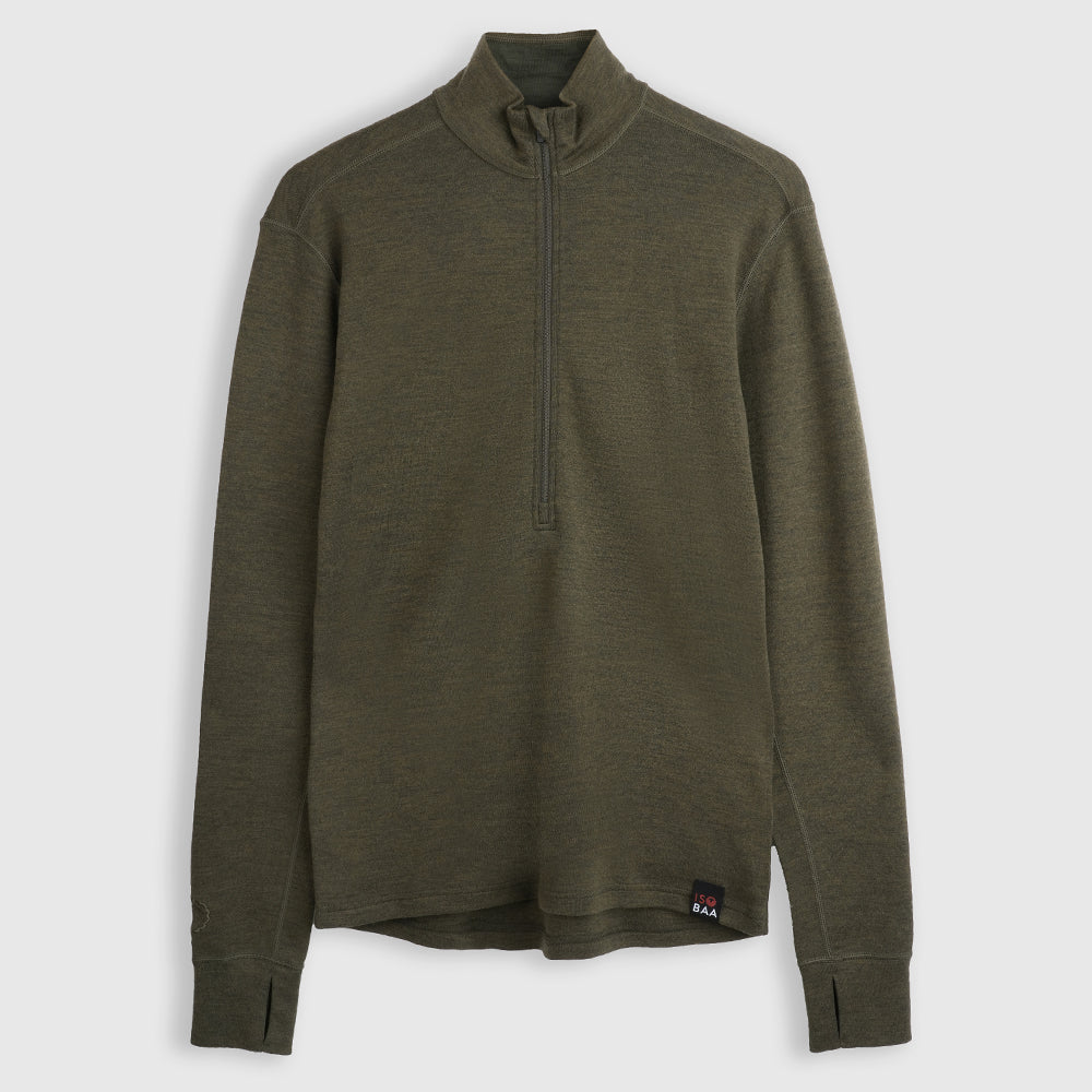 Mens Merino 320 Long Sleeve Half Zip (Dark Olive)