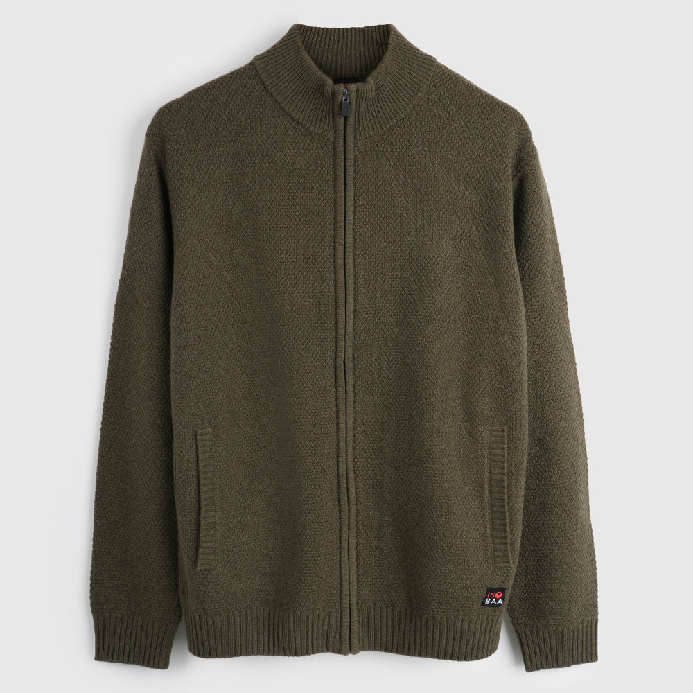 Herren Oaken Merino Strickjacke mit Reißverschluss (Dark Olive)