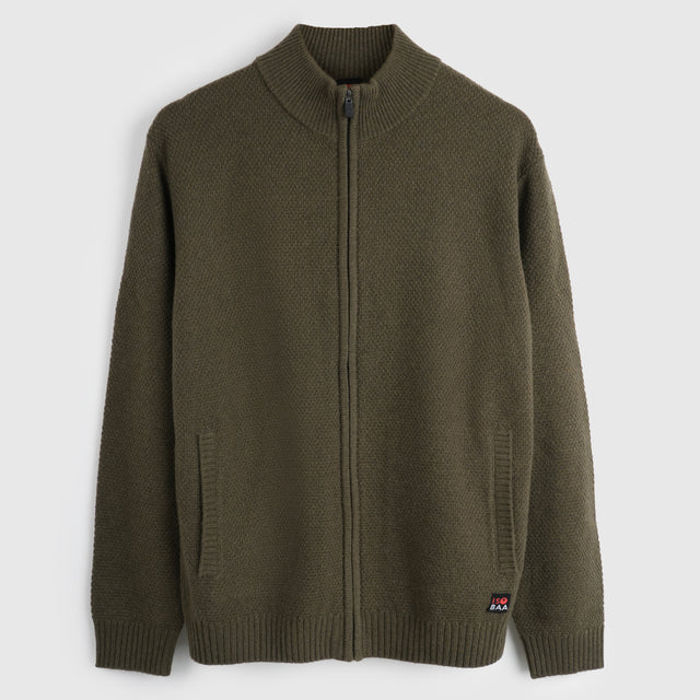 Mens Oaken Merino Full Zip Sweater (Dark Olive)