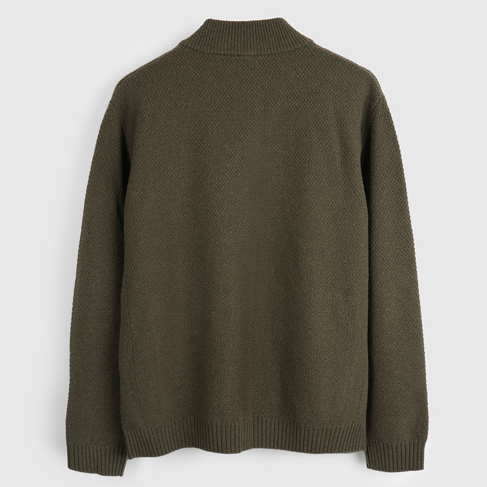 Mens Oaken Merino Full Zip Sweater (Dark Olive)