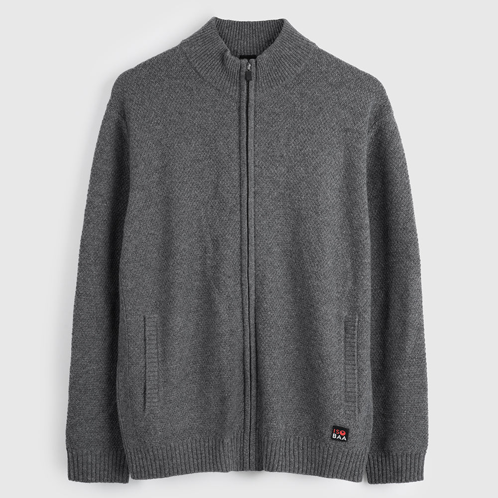 Herren Oaken Merino Strickjacke mit Reißverschluss (Grey)