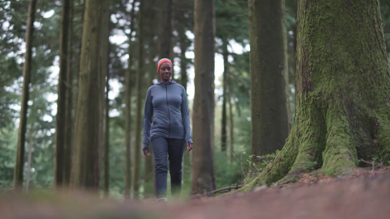Isobaa | Womens Merino 260 Casual Hoodie (Denim) | The best in warmth and versatility: Isobaa 260gm midweight Merino wool hoodie. | align: 35% 50% | Model: Yolisa