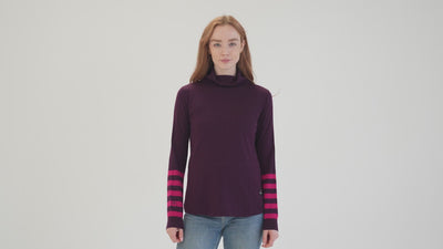 Womens Merino Roll Neck Sweater (Wine/Fuchsia) | Model: Sophie