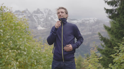 Isobaa | Mens 320 Merino Full Zip (Navy/Lime) | Step into a new level of comfort and versatility with our 320 Merino Full Zip Jacket | align: 50% 45% | Model: Baudoin