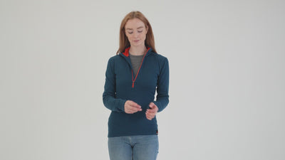 Womens Merino 320 Long Sleeve Half Zip (Petrol/Orange) | align: 45% 50% | Model: Sophie