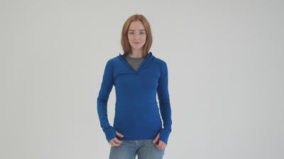 Womens Merino 200 Zip Neck Hoodie (Blue) | align: 45% 50% | Model: Sophie