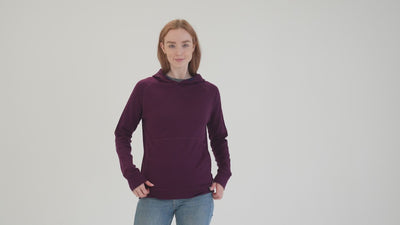 Womens Merino 260 Lounge Hoodie (Wine/Navy) | align: 40% 50% | Model: Sophie