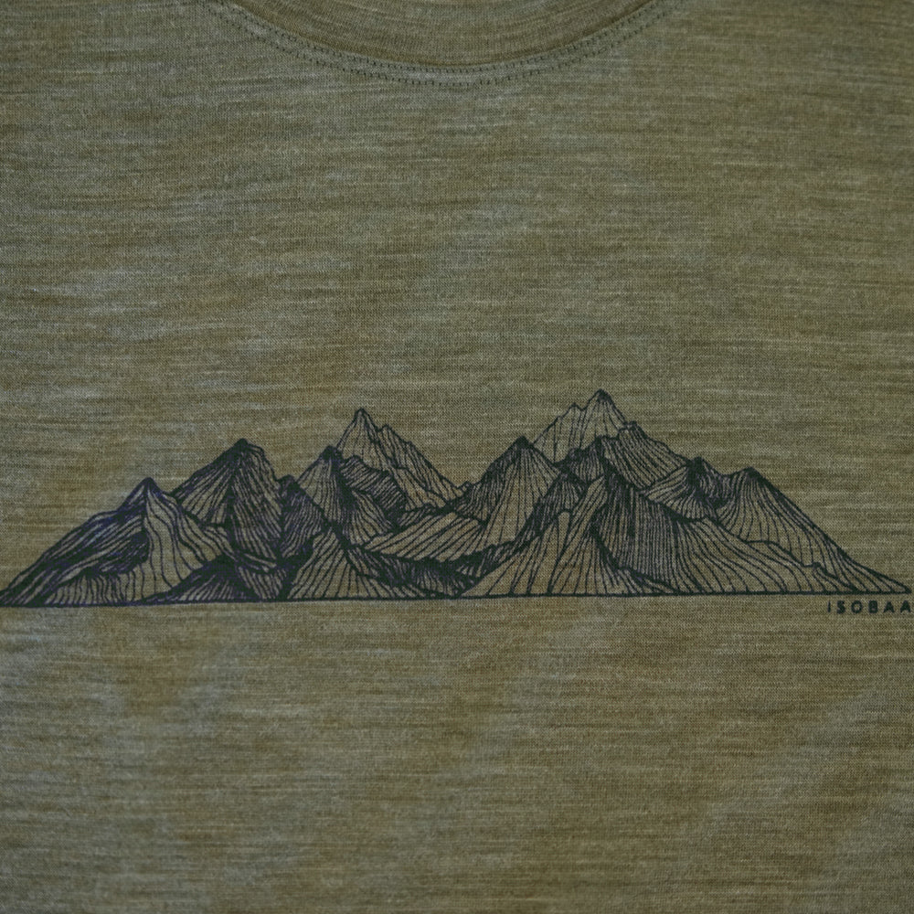 Isobaa Womens Merino 150 Peaks T-Shirt (Olive Melange/Navy)