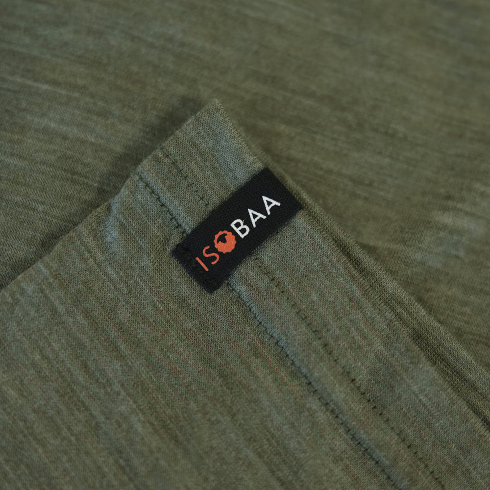 Isobaa Womens Merino 150 Sunset T-Shirt (Olive Melange/Black)