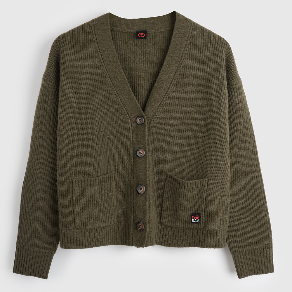 Damen Herdwick Merino Cardigan (Dark Olive)
