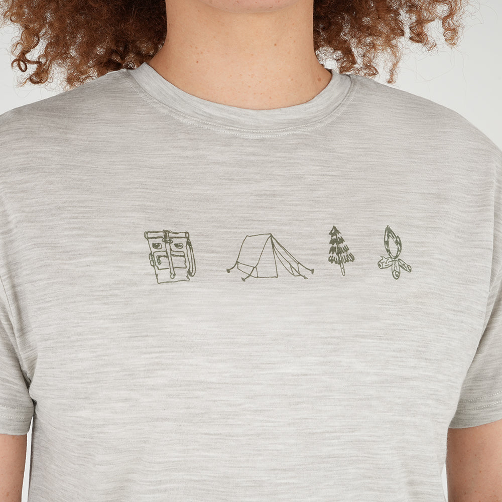 Womens Merino 150 Camping Relaxed Tee (Jute/Olive)