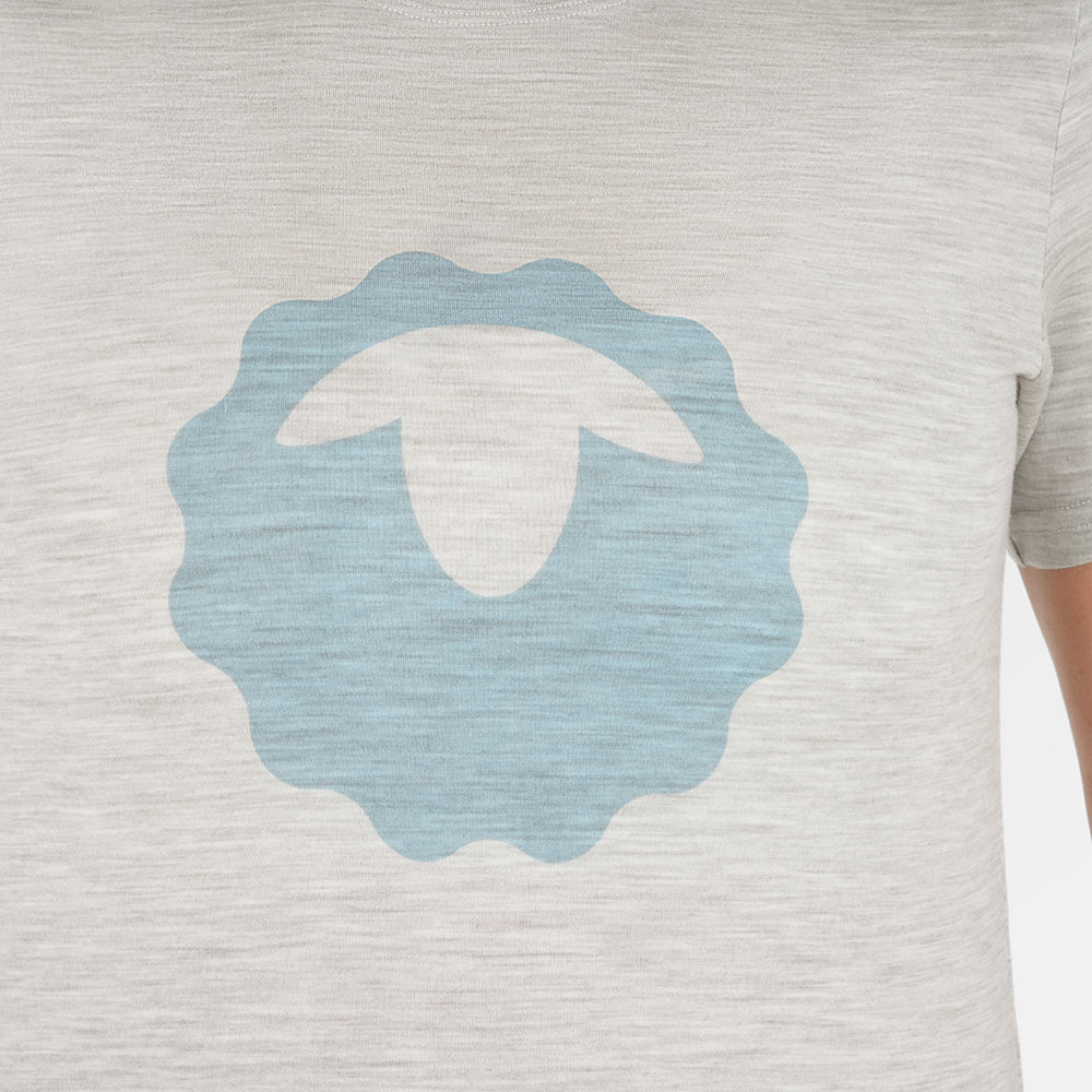 Womens Merino 150 Emblem Tee (Jute/Lagoon)