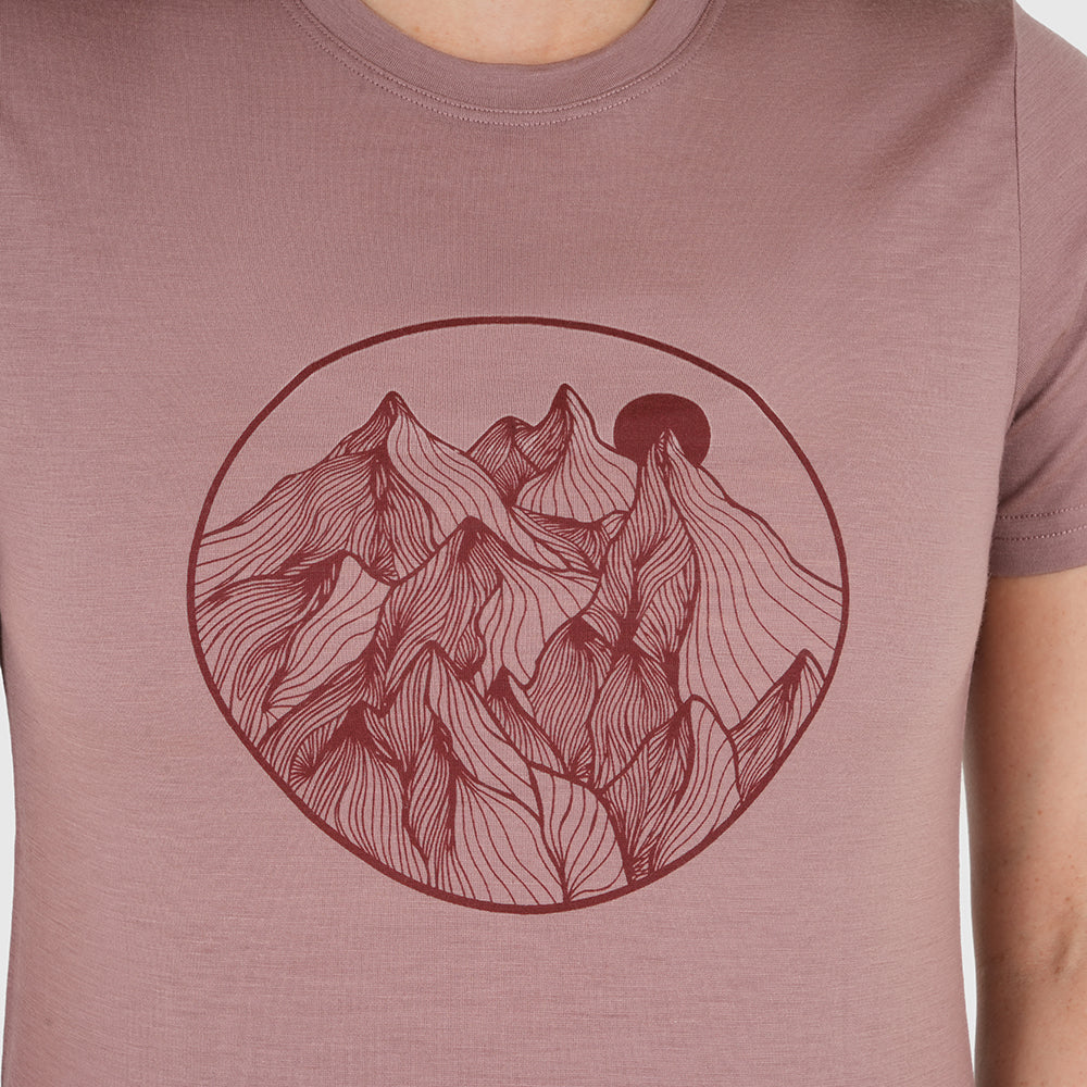Womens Merino 150 Mountains Tee (Burlwood)