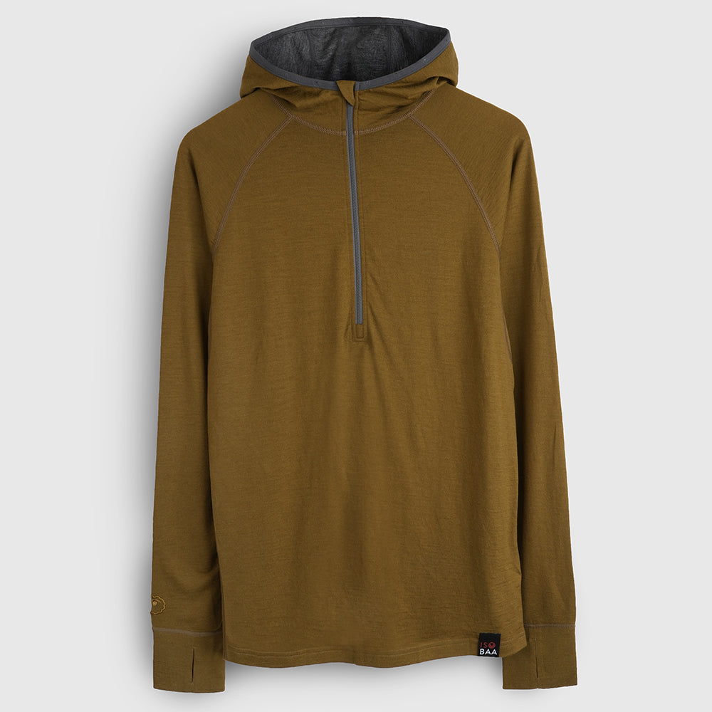 Womens Merino 200 Zip Neck Hoodie (Dull Gold)