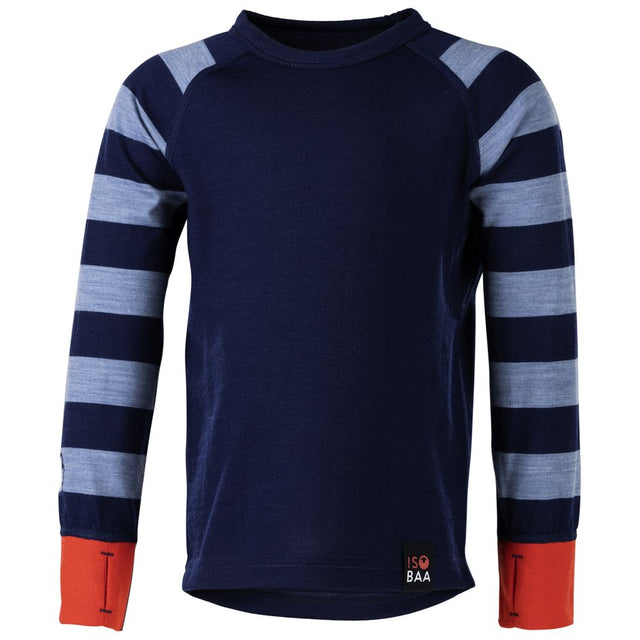 Isobaa | Kids Merino Blend 200 Long Sleeve Crew (Stripe Navy/Sky) | Your child's new favorite top: warm, breathable, and always comfortable thanks to Isobaa's Merino Wool blend.