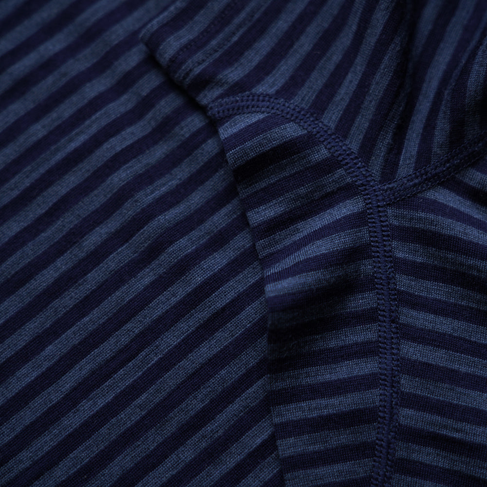 Isobaa | Womens Merino 150 Short Sleeve Crew (Stripe Navy/Denim) | Gear up for performance and comfort with Isobaa's technical Merino short-sleeved top.