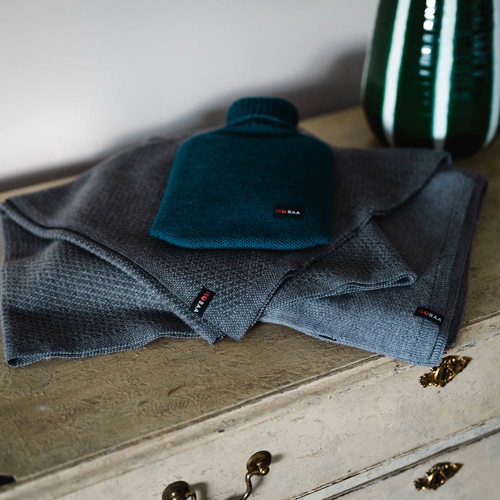 Isobaa | Merino Honeycomb Shawl (Petrol) | Chase away the chill in style with Isobaa's extra-fine Merino shawl.