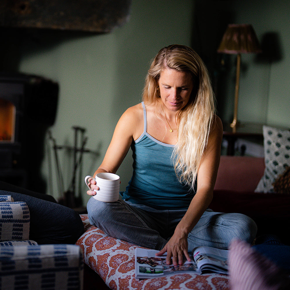 Isobaa | Womens Merino Blend 160 PJ Cami (Sage Melange) | Indulge in cosy evenings and restful nights with Isobaa's Merino blend cami. | Model: Amy