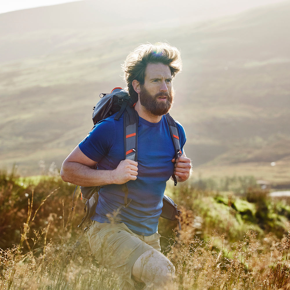 Isobaa | Mens Merino 150 Short Sleeve Crew (Blue) | Gear up for performance and comfort with Isobaa's technical Merino short-sleeved top. | Model: Craig