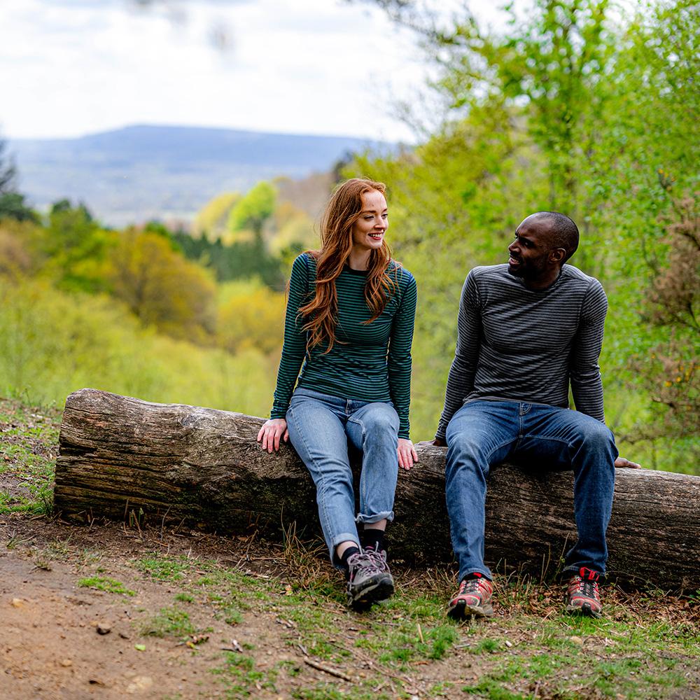 Isobaa | Mens Merino 180 Long Sleeve Crew (Mini Stripe Smoke/Charcoal) | Get outdoors with the ultimate Merino wool long-sleeve top. | Model: Michael