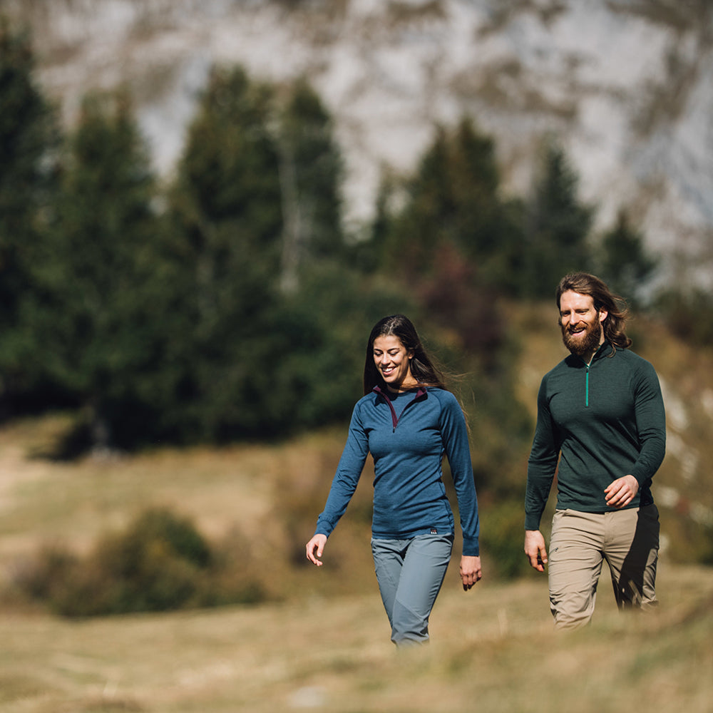 Isobaa | Mens Merino 200 Long Sleeve Zip Neck (Forest) | Experience the best of 200gm Merino wool with this ultimate half-zip top – your go-to for challenging hikes, chilly bike commutes, post-workout layering, and unpredictable weather. | Model: Craig