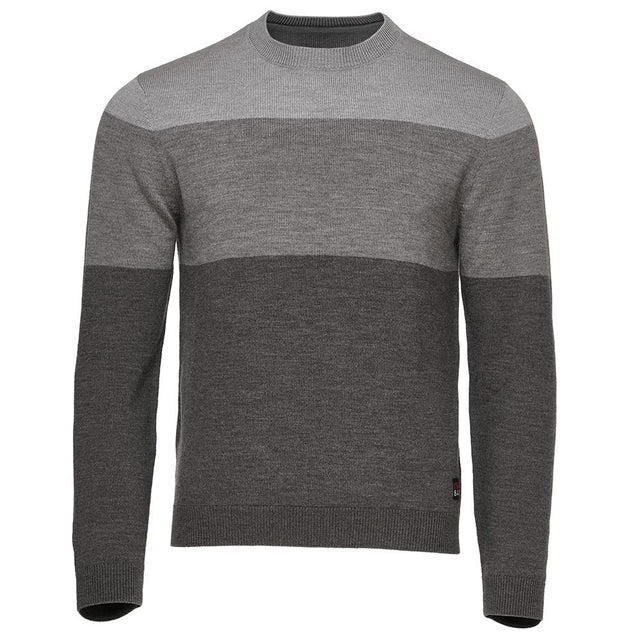 Isobaa | Mens Merino Block Stripe Sweater (Smoke/Grey/Charcoal) | Discover effortless style and exceptional comfort with our  extrafine 9-gauge Merino wool crew neck sweater.