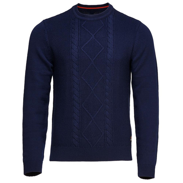 Isobaa | Mens Merino Cable Sweater (Navy) | Experience timeless style and outdoor-ready performance with our Merino wool crew neck sweater.