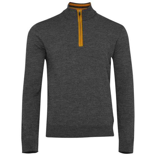 Isobaa | Mens Zip Neck Sweater (Smoke/Mustard) | Experience premium comfort, and refined style with our Merino wool zip-neck sweater.