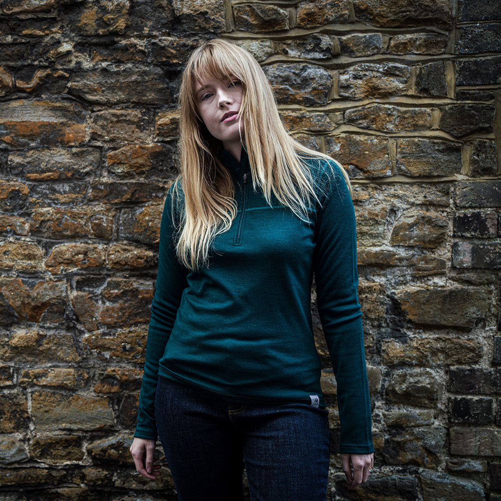Isobaa | Womens IsoSoft 240 Zip Neck (Emerald) | Gear up for the outdoors with Isobaa's ultimate Merino zip top. | Model: Natasha