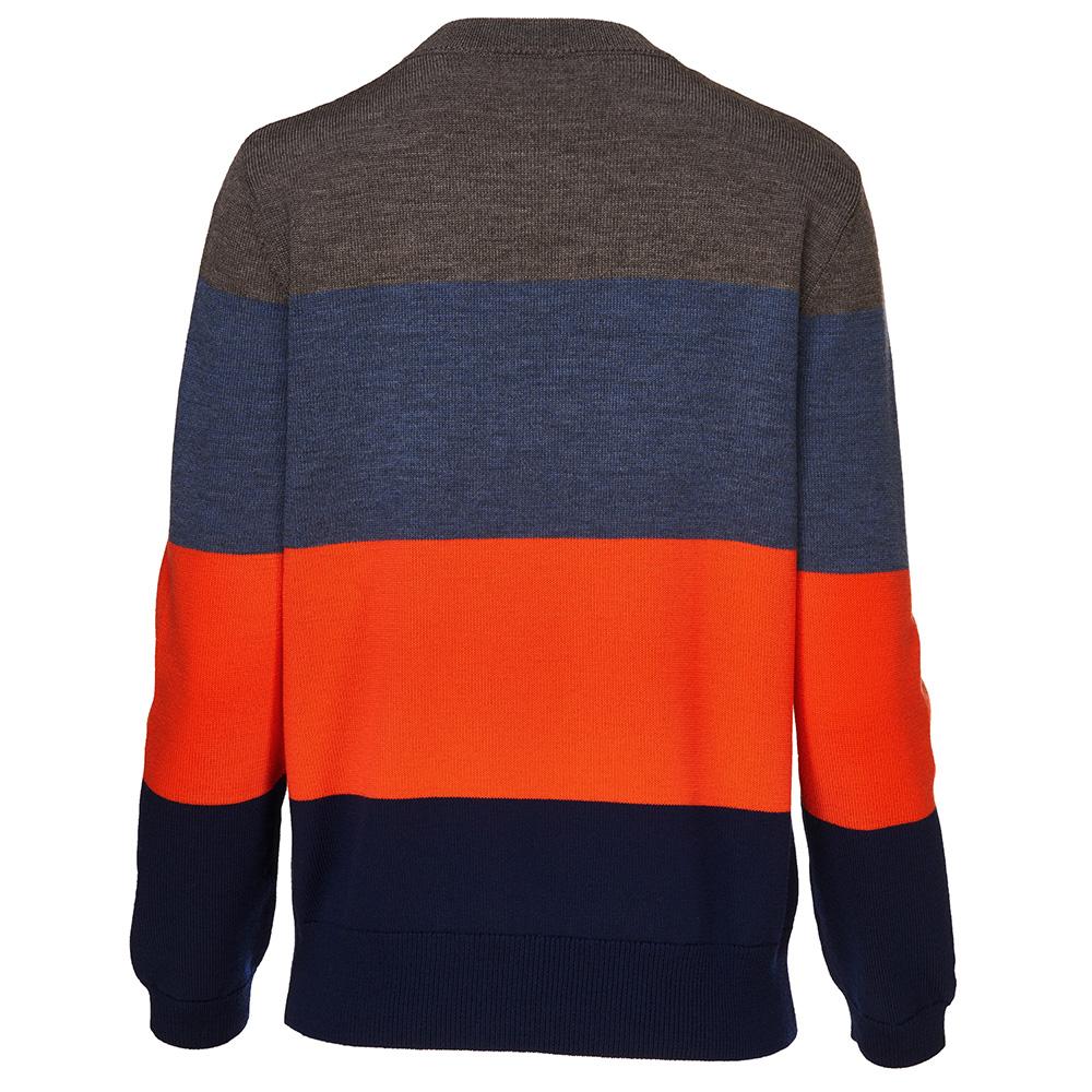 Isobaa | Womens Merino Block Stripe Sweater (Smoke/Denim/Orange/Navy) | Discover effortless style and exceptional comfort with our  extrafine 9-gauge Merino wool crew neck sweater.
