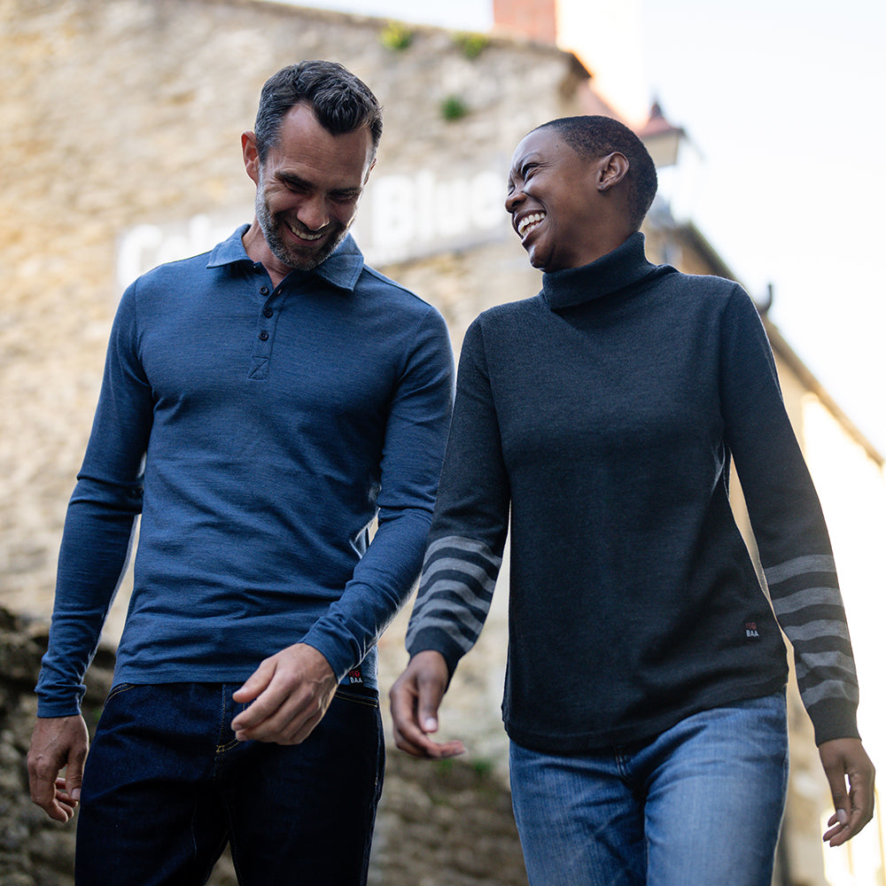 Isobaa | Womens Merino Roll Neck Sweater (Black/Smoke) | Discover premium style and performance with Isobaa's extra-fine Merino roll neck sweater. | Model: Yolisa