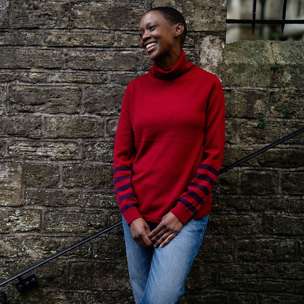 Isobaa | Womens Merino Roll Neck Sweater (Red/Wine) | Discover premium style and performance with Isobaa's extra-fine Merino roll neck sweater. | Model: Yolisa