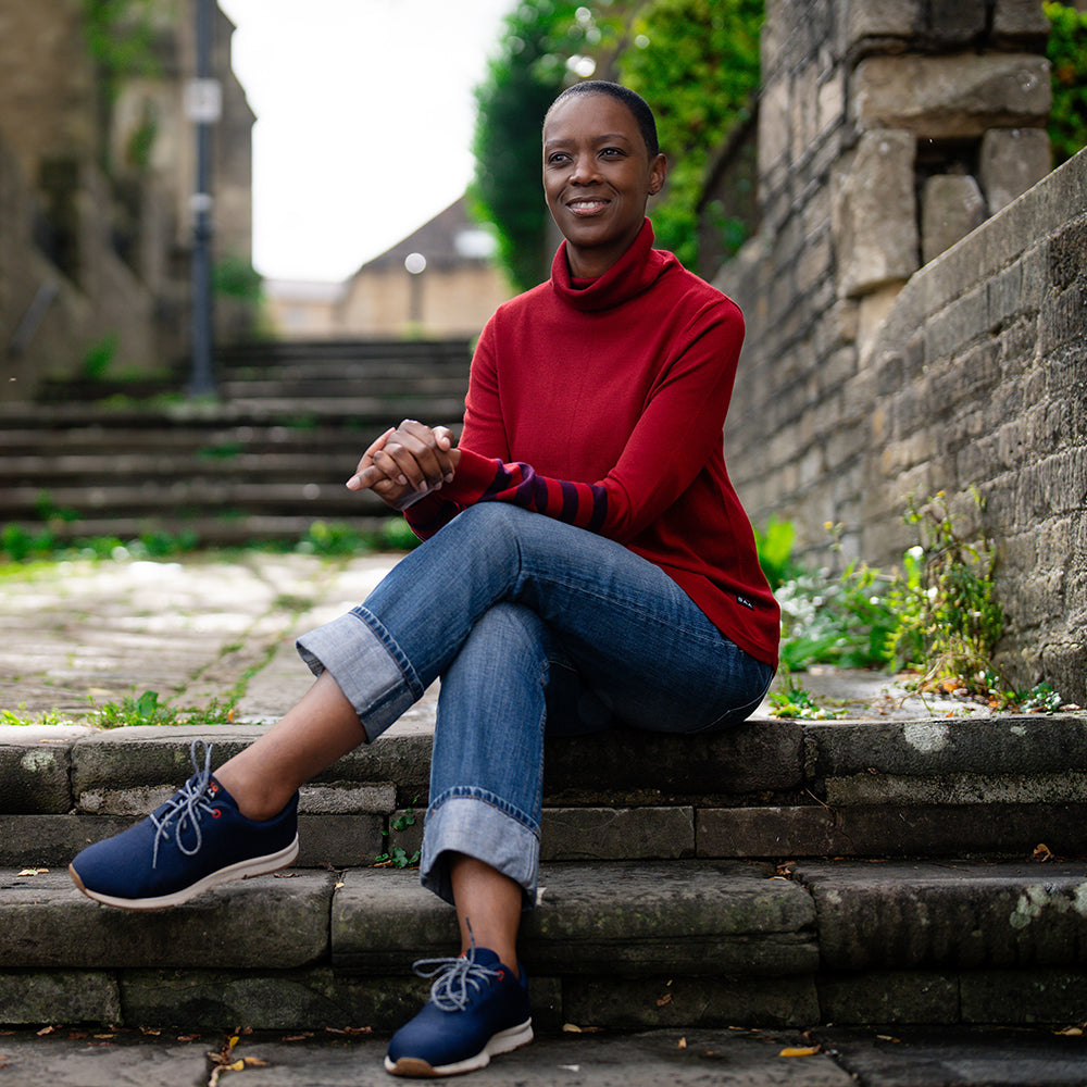 Isobaa | Womens Merino Roll Neck Sweater (Red/Wine) | Discover premium style and performance with Isobaa's extra-fine Merino roll neck sweater. | Model: Yolisa