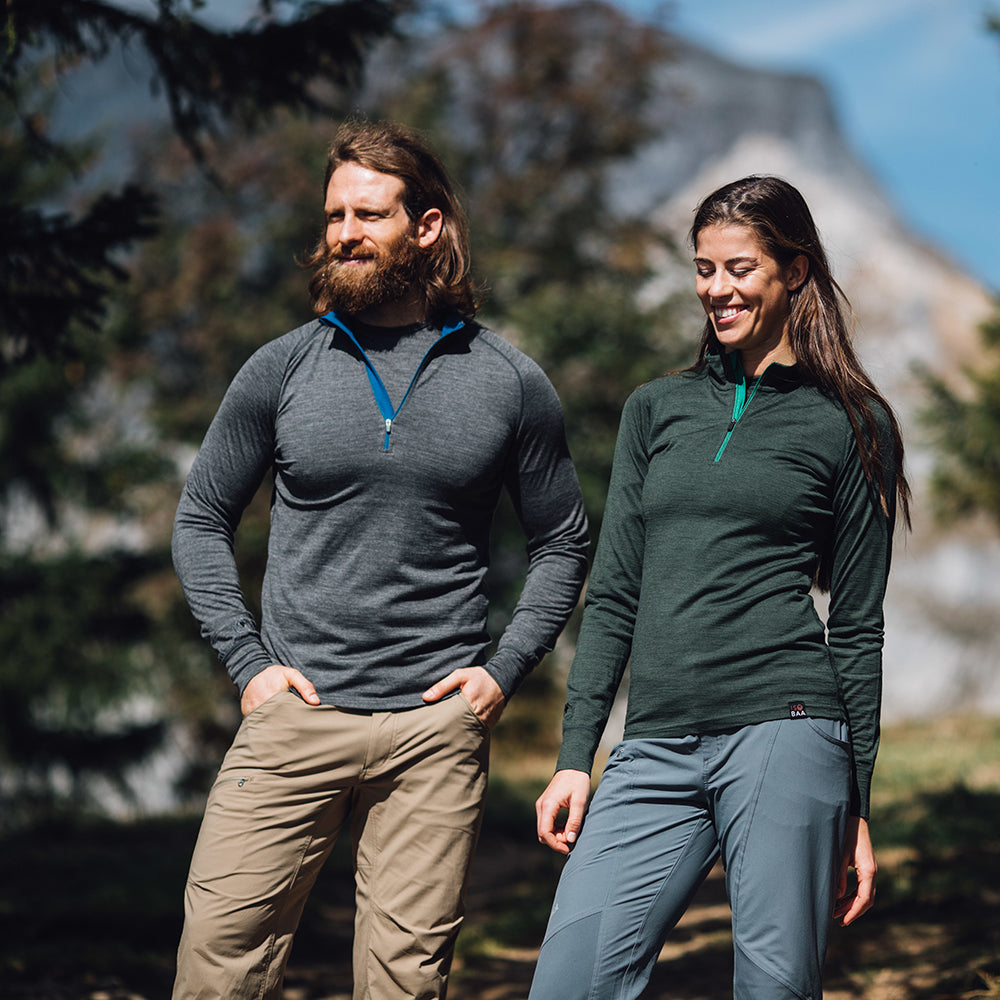 Isobaa | Mens Merino 200 Long Sleeve Zip Neck (Smoke) | Experience the best of 200gm Merino wool with this ultimate half-zip top – your go-to for challenging hikes, chilly bike commutes, post-workout layering, and unpredictable weather. | Model: Craig