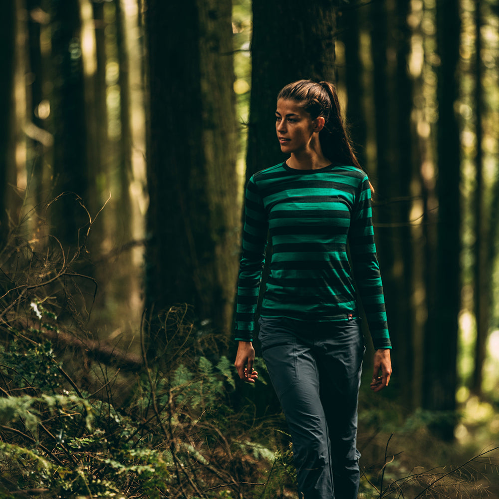 Isobaa | Womens Merino 180 Long Sleeve Crew (Forest/Green) | Get outdoors with the ultimate Merino wool long-sleeve top. | Model: Jess